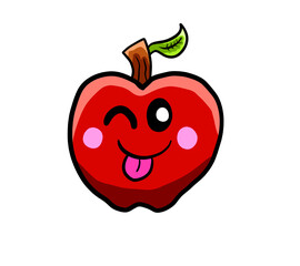 Stylized Cartoon Winking Red Apple
