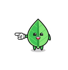 leaf cartoon with pointing left gesture