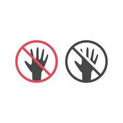 Do not touch black and red circle sign. Prohibition icon with hand.