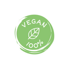 Vegan food and products vector label icon set. 100 % vegan sticker set.