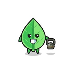 leaf mascot lifting kettlebell in the gym