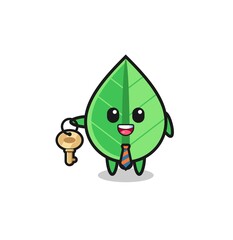cute leaf as a real estate agent mascot