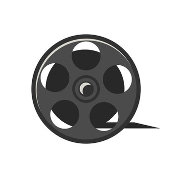 Film reel on white, vector icon in flat design