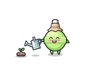 cute lollipop is watering plant seeds