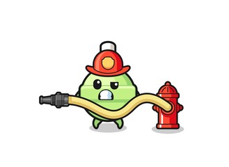 lollipop cartoon as firefighter mascot with water hose