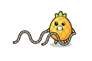 illustration of pineapple doing battle rope workout