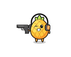 illustration of pineapple cartoon doing shooting range