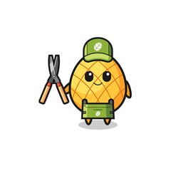 cute pineapple as gardener mascot