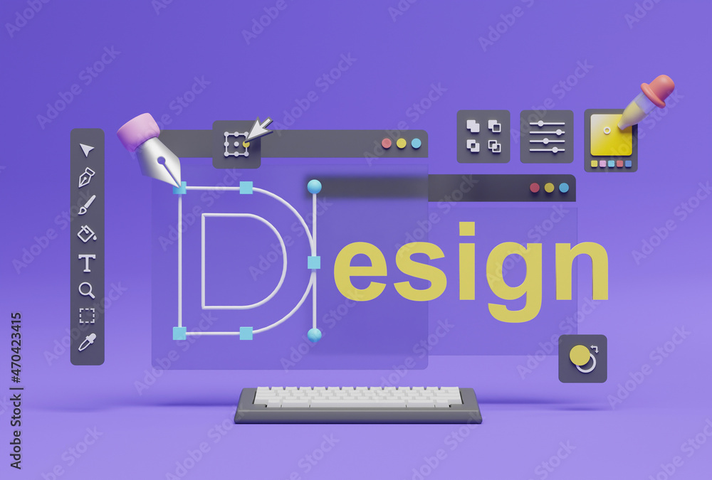 Fototapete graphic designer creative creator design logo artwork curve pen tool illustration equipment icons di