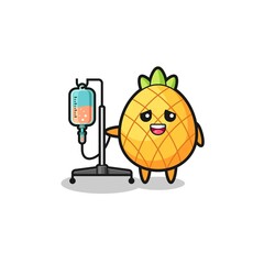 cute pineapple character standing with infusion pole