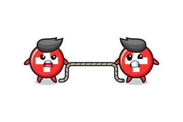 cute switzerland character is playing tug of war game