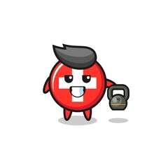 Fototapeta premium switzerland mascot lifting kettlebell in the gym