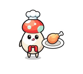 mushroom fried chicken chef cartoon character