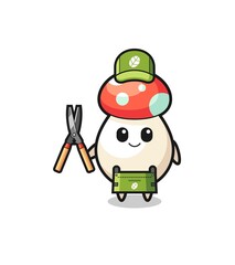 cute mushroom as gardener mascot