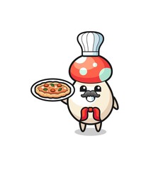 mushroom character as Italian chef mascot
