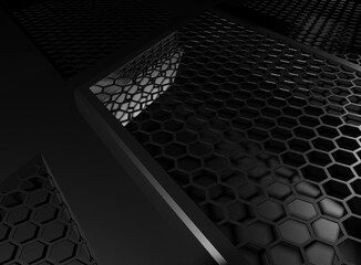 3d rendering hexagonal shape in dark scene abstract wallpaper backgrounds