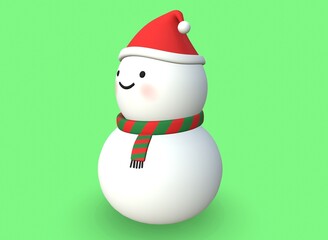 christmas cartoon snowman in a hat 3d-rendering