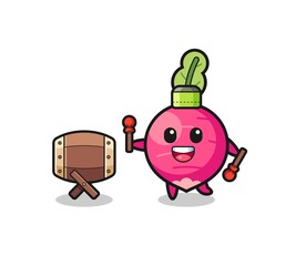 radish muslim cartoon is beating the bedug