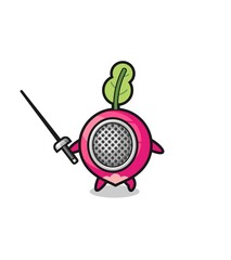 radish earth cartoon as fencer mascot