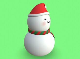 christmas cartoon snowman in a hat 3d-rendering