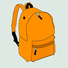 The backpack is orange on a gray background. Vector illustration.