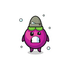 cute cartoon mangosteen with shivering expression