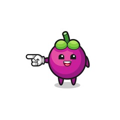 mangosteen cartoon with pointing left gesture