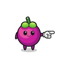 mangosteen mascot with pointing right gesture