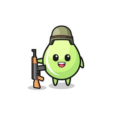 cute melon juice drop mascot as a soldier