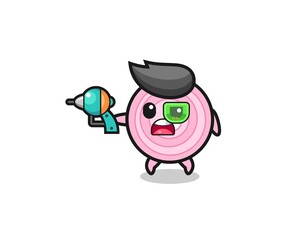 cute onion rings holding a future gun