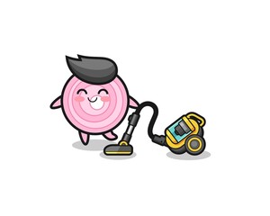 cute onion rings holding vacuum cleaner illustration