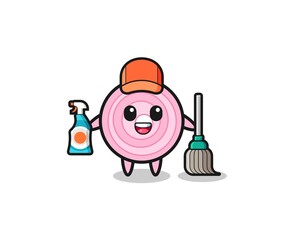 Obraz na płótnie Canvas cute onion rings character as cleaning services mascot
