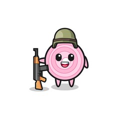 cute onion rings mascot as a soldier