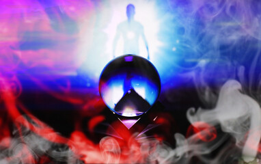Magic ball predictions. mysterious . Fortune teller, mind power, prediction concept. Powerful magic sphere, mind power concept.