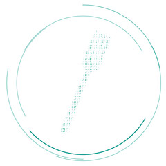 The fork symbol filled with teal dots. Pointillism style. Vector illustration on white background