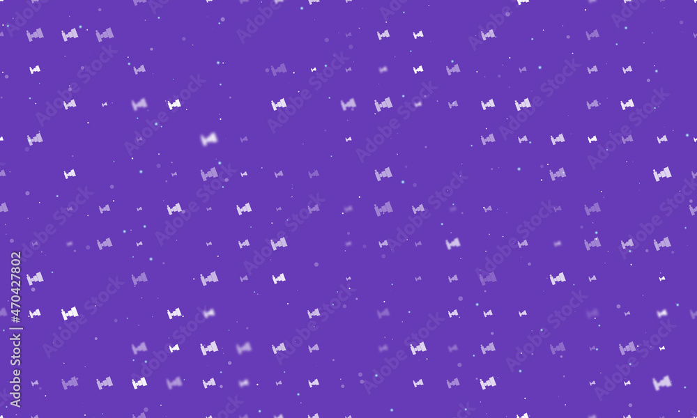 Poster Seamless background pattern of evenly spaced white camera symbols of different sizes and opacity. Vector illustration on deep purple background with stars