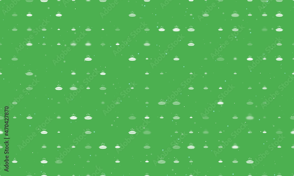 Poster seamless background pattern of evenly spaced white hot pie symbols of different sizes and opacity. v