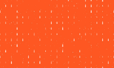 Seamless background pattern of evenly spaced white beer bottle symbols of different sizes and opacity. Vector illustration on deep orange background with stars