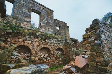 The ancient abandoned ruined city of Gamsutl high in the mountains - 470428202