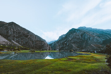 Lake in the mountains. Stunning landscape - 470428260