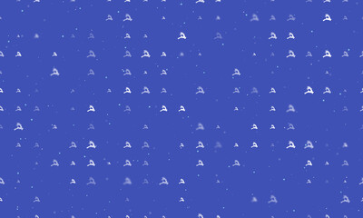 Seamless background pattern of evenly spaced white Christmas deers of different sizes and opacity. Vector illustration on indigo background with stars