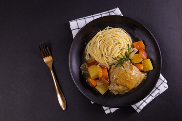 Chicken Stew Spaghetti with Potatoes and Carrots