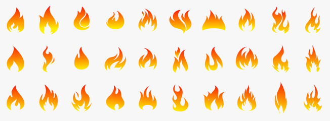Fototapeta na wymiar Fire icon collection. Fire flame symbol. Bonfire silhouette logotype. Fire icons for design. concept flame, fire, icon, vector illustration in flat style. Stock vector.