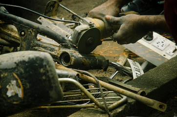 close up of an angle grinder