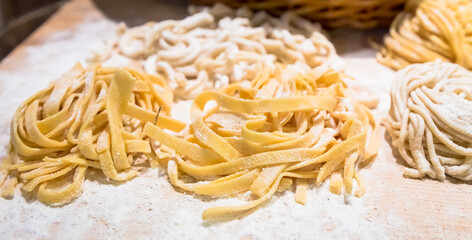 Traditional Italian cuisine. Preparation of Bucatini pasta in Rome, Italy.