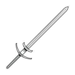 Abstract Black Simple Line Metal Sword Blade Weapon Doodle Outline Element Vector Design Style Sketch Isolated On White Background Illustration For War, Battle