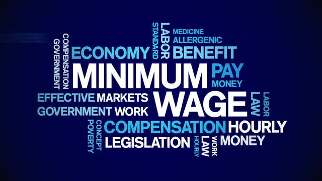 Minimum Wage Animated tag word cloud;text design animation kinetic typography seamless loop.