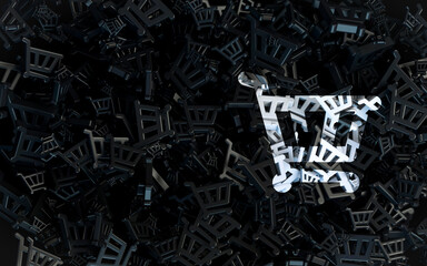 cart sign dark Abstract Shape iconic background for Web and social banner Advertisement 3d render
