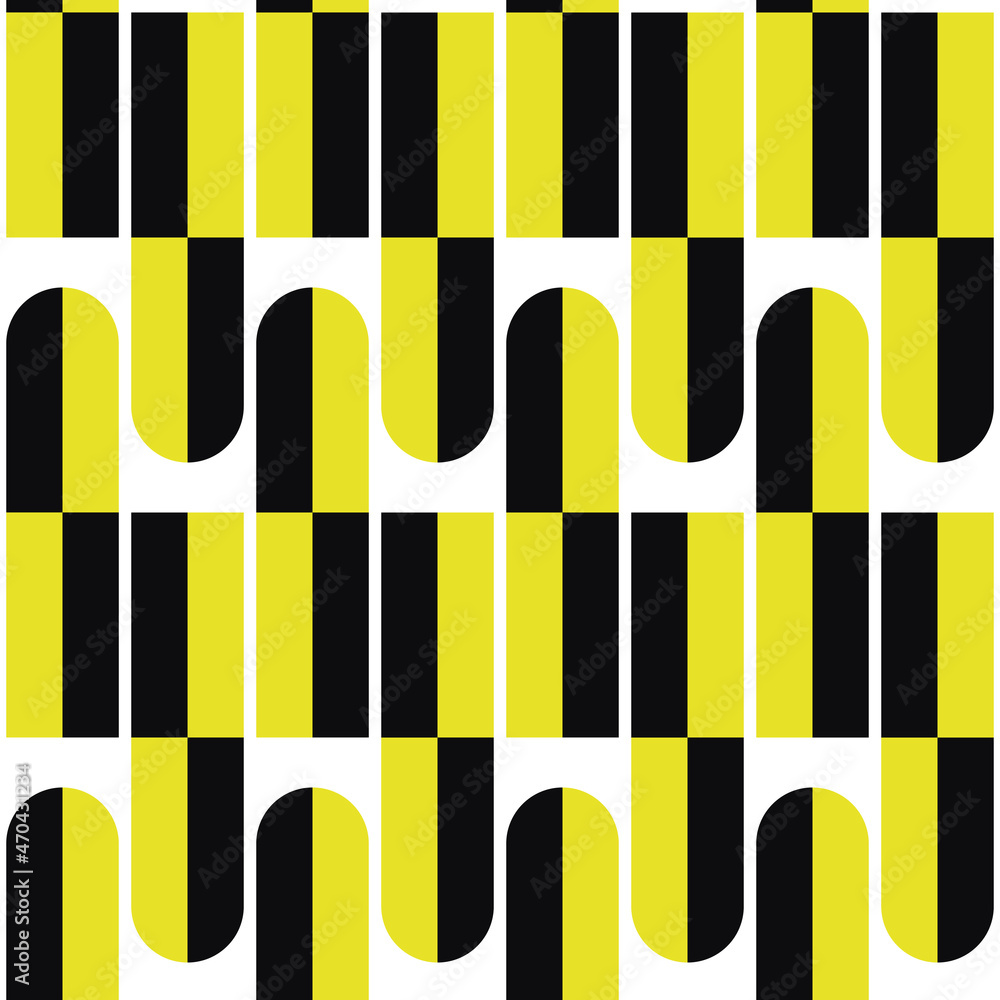 Poster black and yellow long shapes, alternating and repeating. vector seamless.