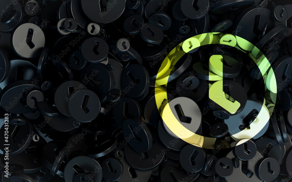 Poster clock sign dark abstract shape iconic background for web and social banner advertisement 3d render